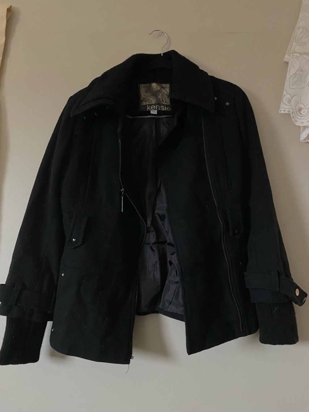 Kensie Black Women's Zip-Front Pea Coat
